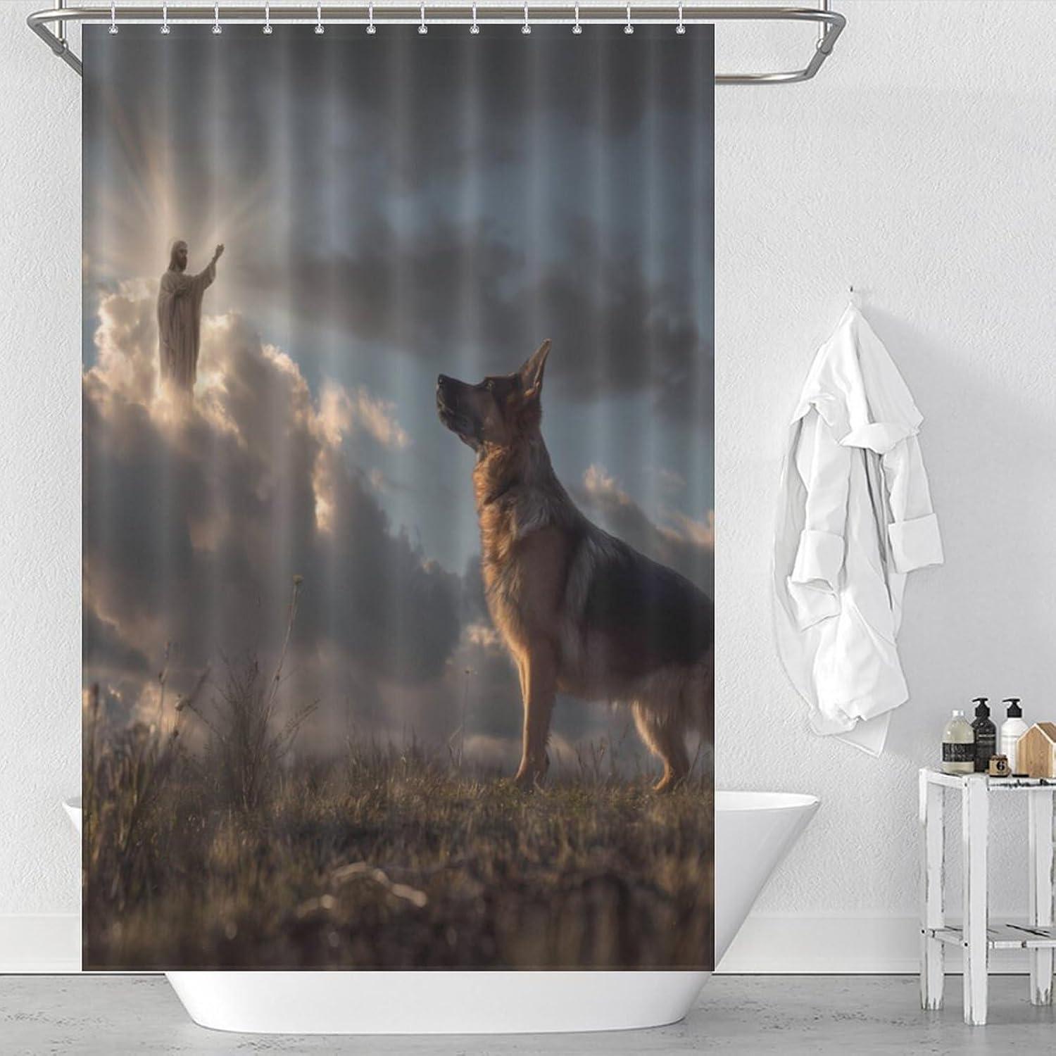German Shepherd God Shower Curtain 46.85x70.87Inch（119x180cm） Polyester Bath Curtain Shower Curtains Printed Decorative