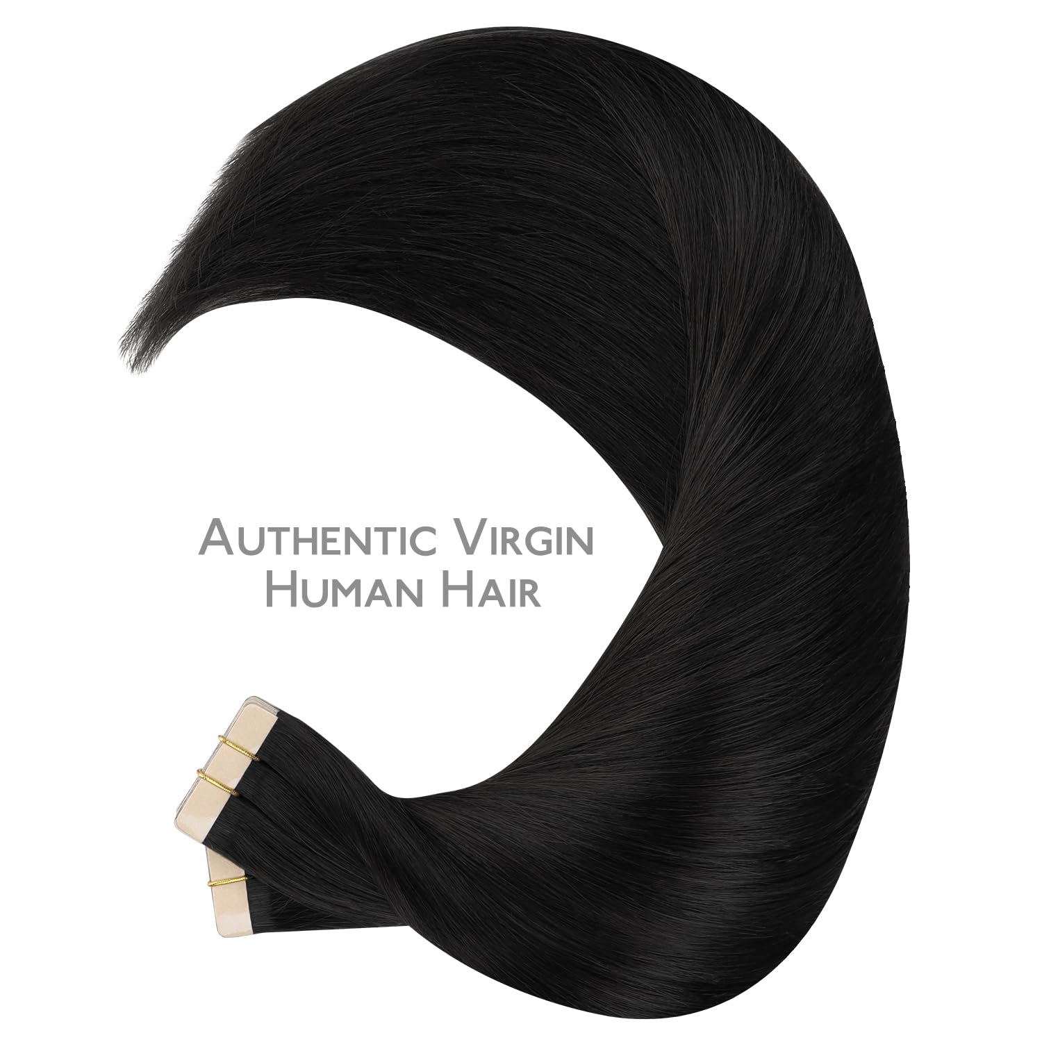WENNALIFE Tape in Hair Extensions Human Hair, 22inch 40pcs 98 Jet Black Real Human Hair Tape Extensions — view 6