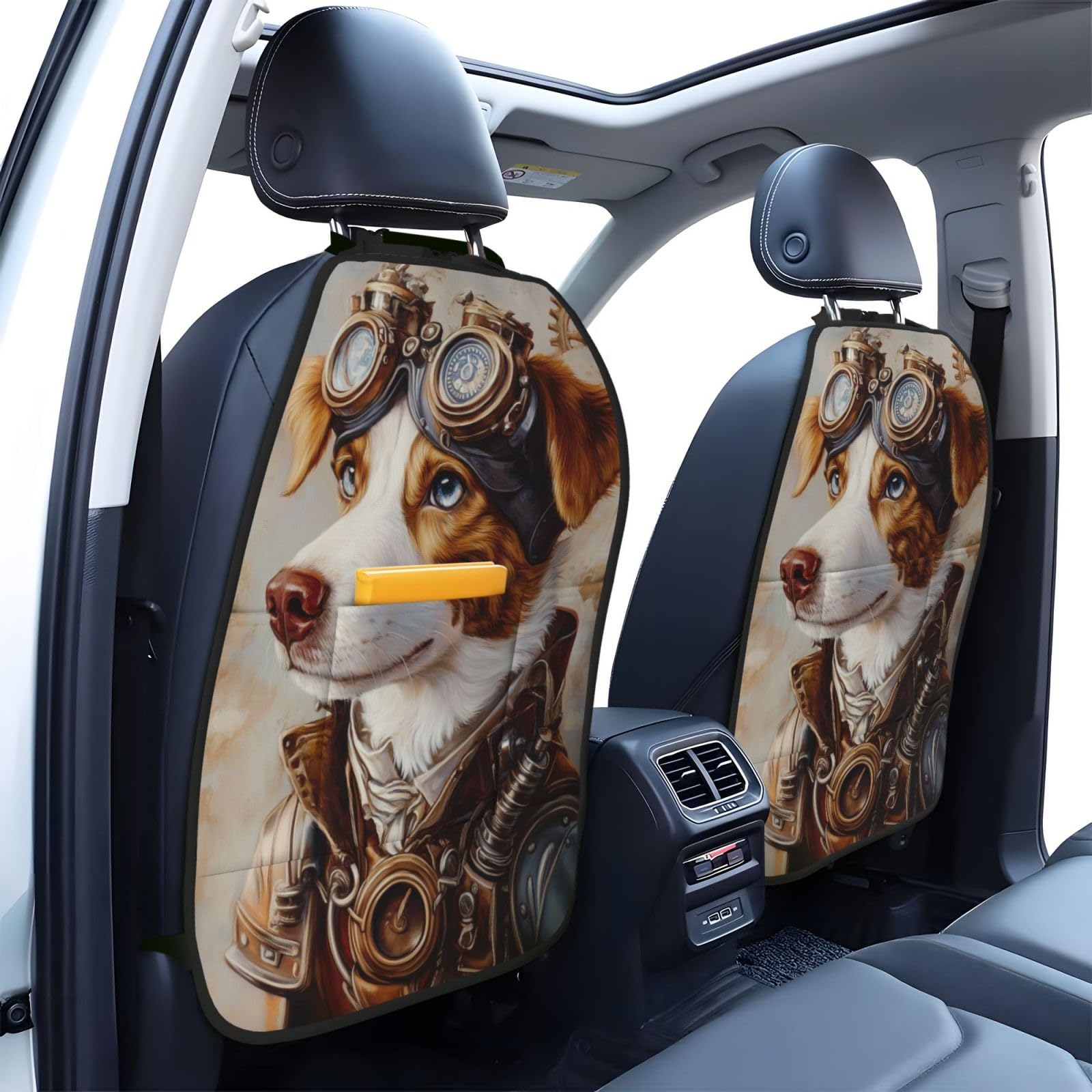 Funny Dog Car Seat Back Kick Protectors,2 Pack Kick Mats With Storage Pockets For Vehicles To Protect From Dirt Mud Scratches