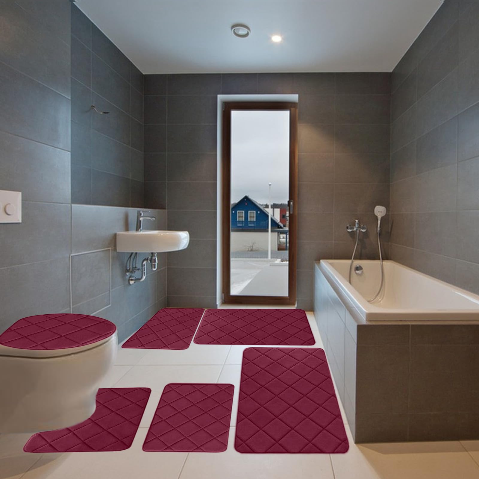 Amazon.com: Luxury Bathroom Rugs Set 6 Piece - Memory Foam Bath Mat 6 Set, Toilet Rug Set ...