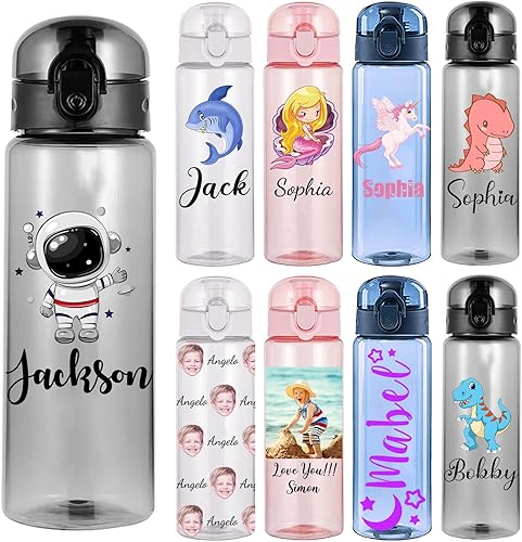 Miniatura 1 de Botellas de agua personalizadas, botella de agua de plástico personalizada con nombre impreso para niños y niñas, botella de agua personalizada a