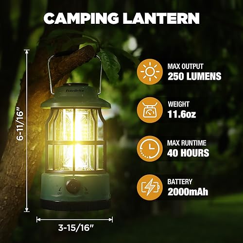 Miniatura 3 de EverBrite Linterna LED para campamento, linterna recargable USB C con atenuación continua, luces y linternas portátiles vintage para acampar,