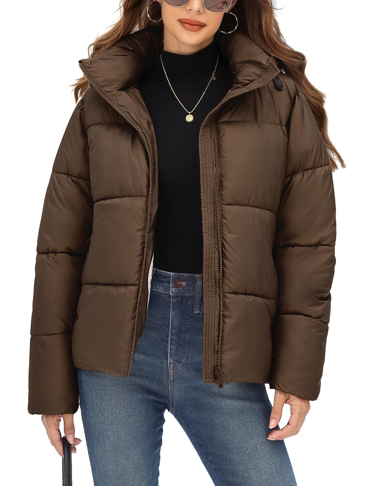 Women's Puffer Jacket Faux Fur Lined Warm Quilted Winter Coat Short