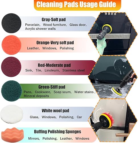 Miniatura 4 de Juego de 30 cepillos de taladro, kit de cepillos para taladro, incluye almohadillas para fregar, esponja, accesorio extendido, juego de accesorios