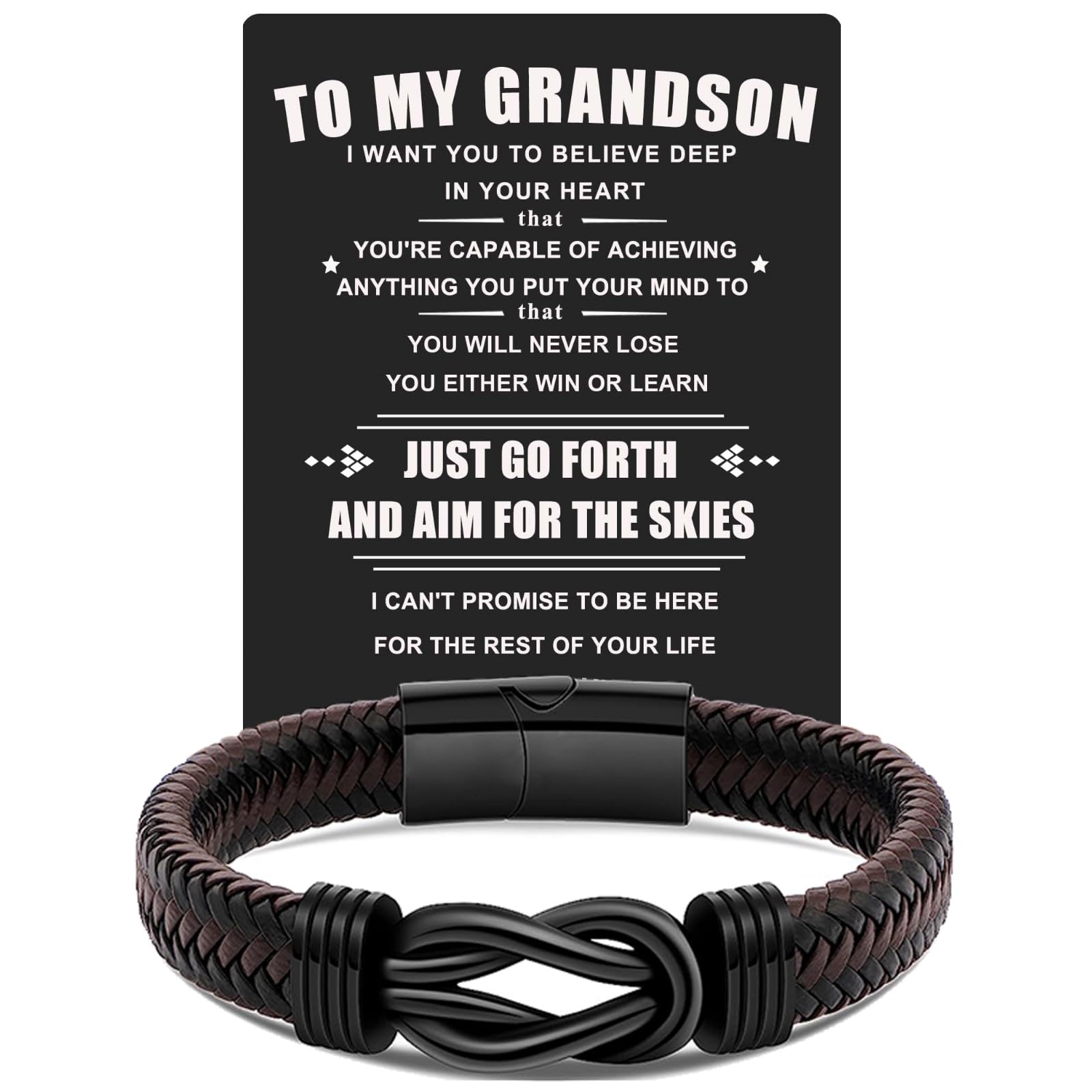 VGWON Gifts for Son Grandson To My Son Genuine Leather Bracelet from Mom Original Birthday Christmas Graduation Gifts for Son Grandson