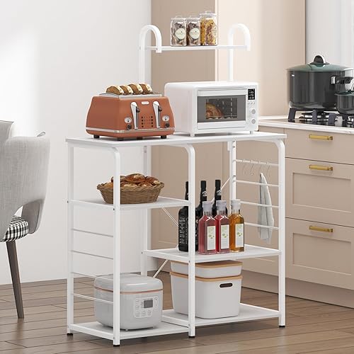 Miniatura 13 de DlandHome Soporte para microondas de 35.4 pulgadas, soporte de cocina de 35.4 pulgadas, almacenamiento de utilidad de cocina de 3 niveles x 4 Negro