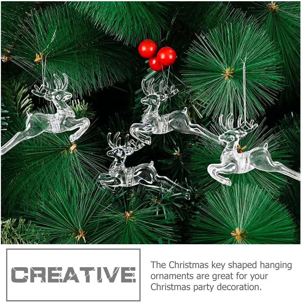 NOLITOY 24pcs Clear Acrylic Elk Ornaments for Christmas Tree Decor Lifelike Hanging Decorations for Home Shelves and Parties