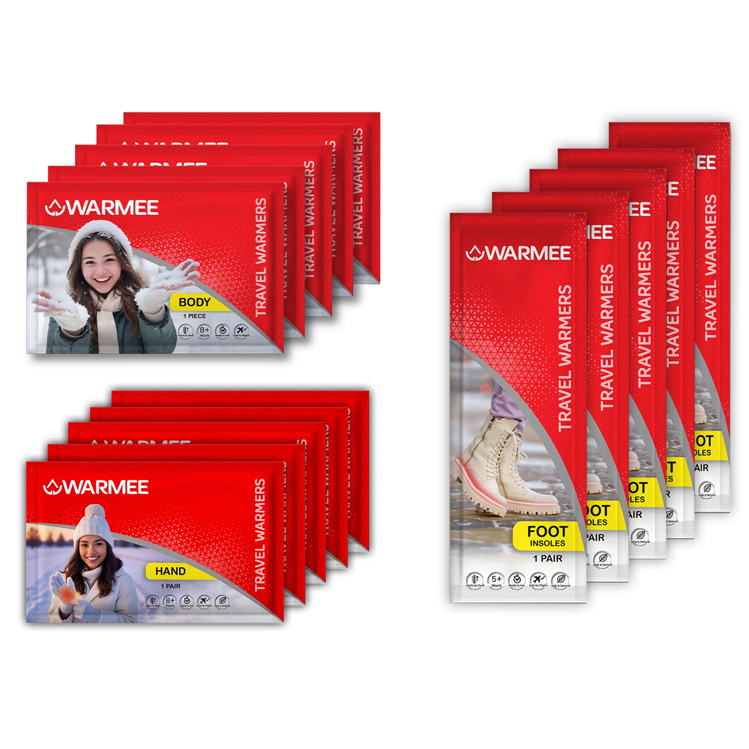 WARMEE Hand + Body + Foot Warmers Variety Pack (5 Pairs Hand + 5 Body + 5 Pairs Foot