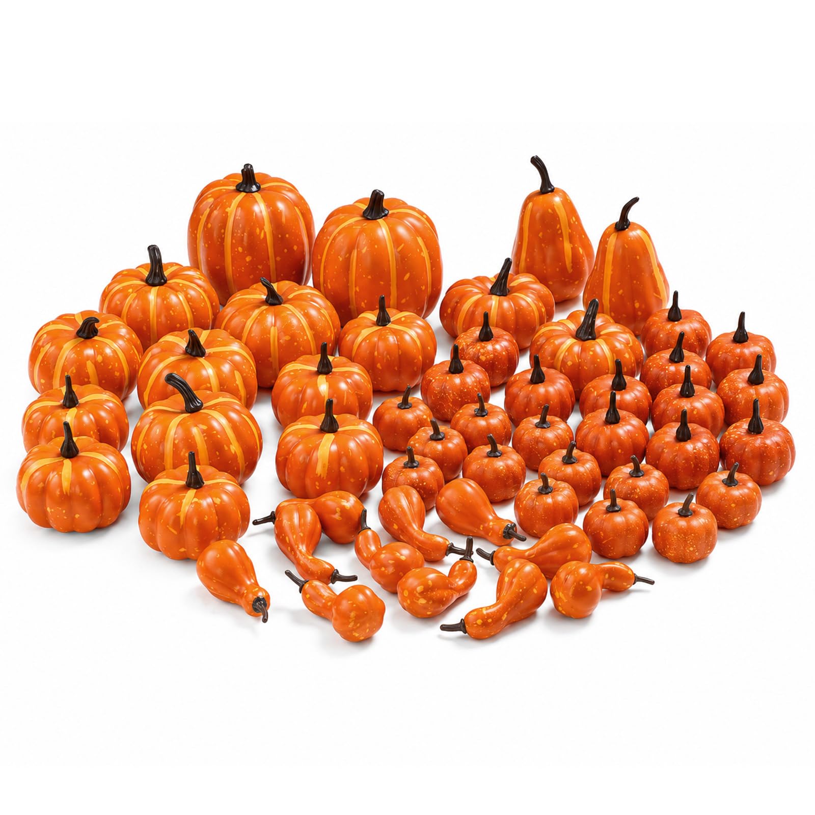 52 PCS Assorted Sizes Rustic Orange Harvest Artificial Pumpkins Realistic Faux Pumpkins for Fall Halloween Thanksgiving Holiday Home Mantel Tabletop Painting Decorations