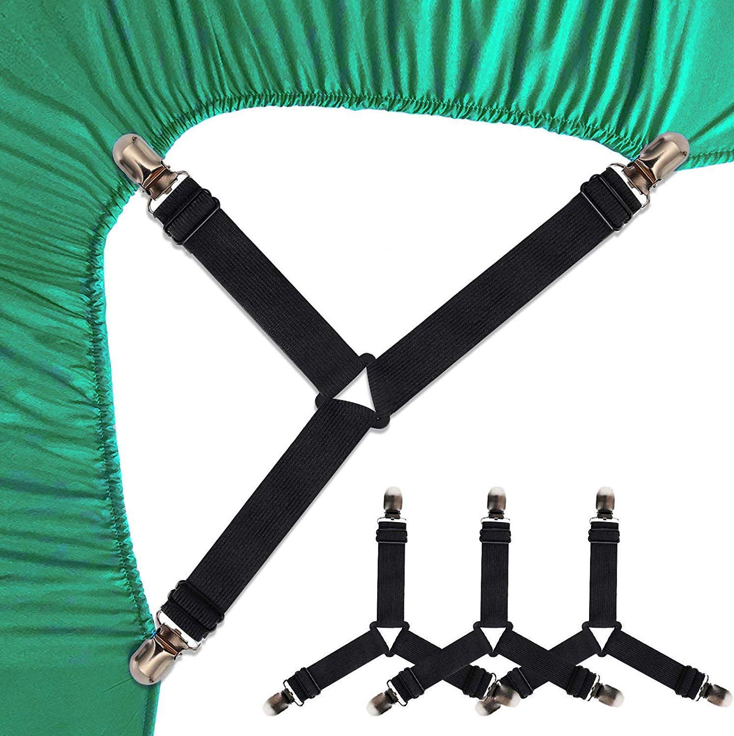 4Pcs Black Bed Suspender Straps Mattress Fastener Holder Triangle Sheet Clips, Adjustable Bed Sheets Clips-picture-23
