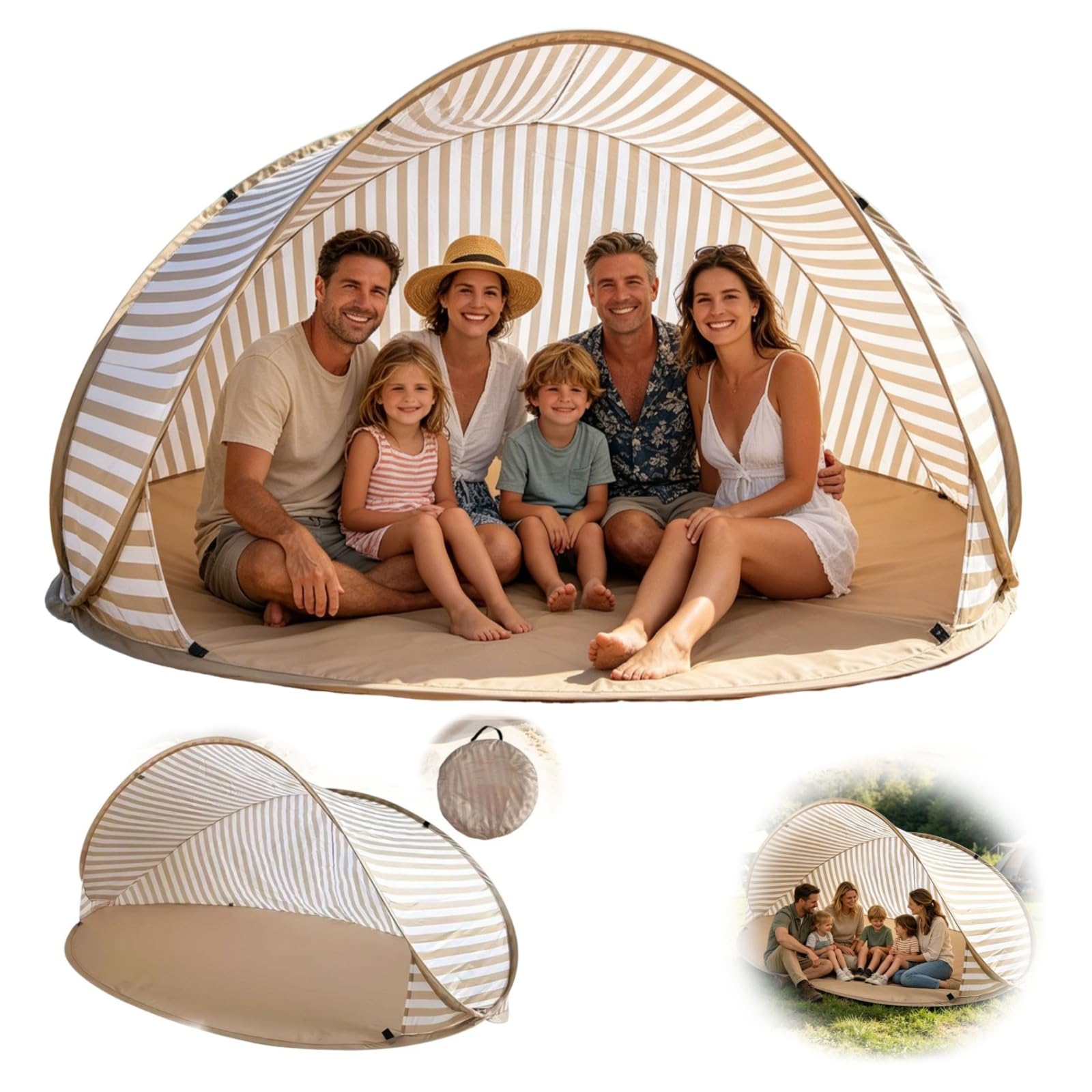 Pop-Up Beach Tent for 3-4 Person, UPF 50+ UV Protection Portable Lightweight Easy Setup Sun Shelters with Carry Bag Beach Shade Tent for Family Outdoor Camping Garden Picnic Travel