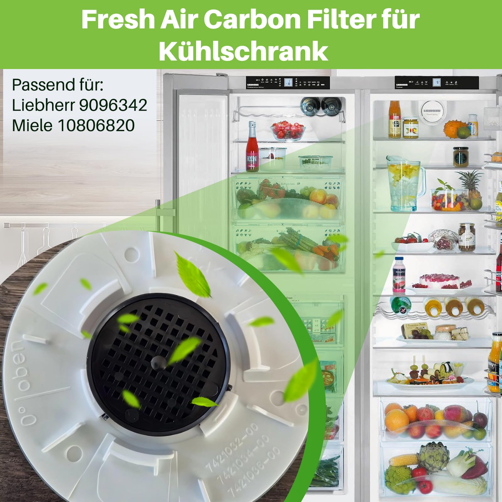 4x Aktivkohlefilter für Liеbherr Fresh Air Filter 9096342 9881116, für Miele Kühlschrank10806820, Ø 45 mm Carbon Filter Rund