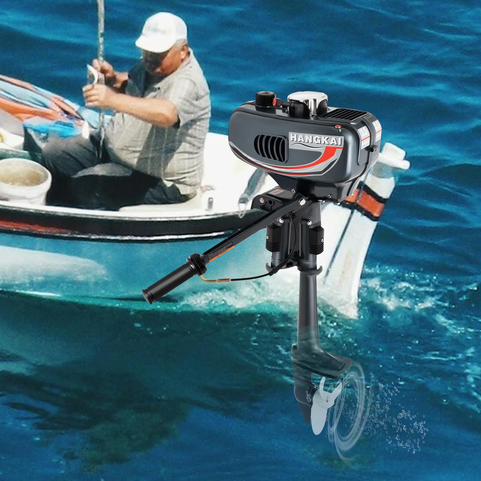 Motore fuoribordo 2 tempi 3,5 CV 2,5 kW, motore elettrico per barche con avviamento manuale e accensione CDI, accessori per barche gonfiabili da pesca con serbatoio da 1,3 l, ideale per barche da 100