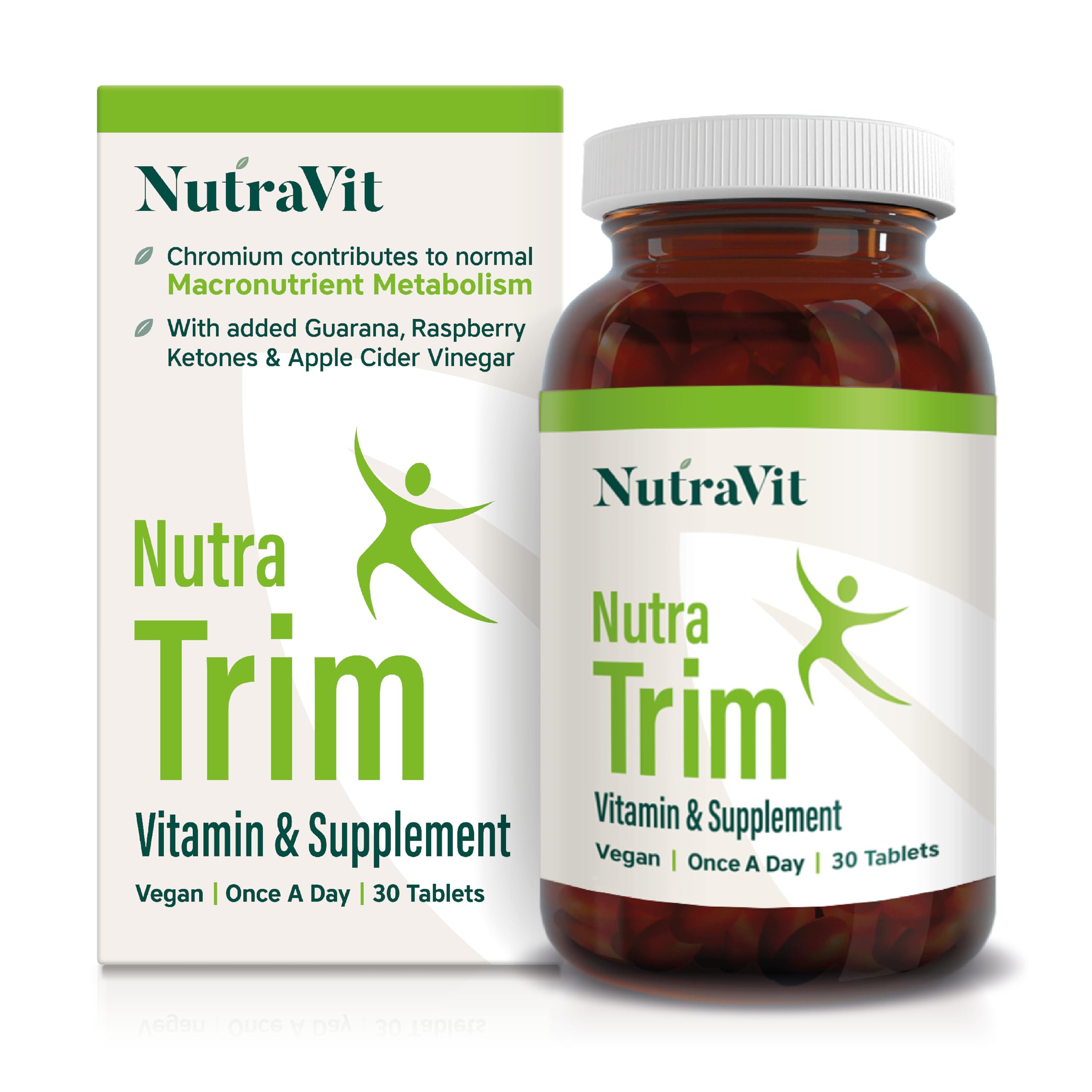 NUTRATRIM - Weight Management Supplement | Slimming Tablets - 30 Tablets - Helps Achieve Weight Goals & Digestion | with Raspberry Ketones, Apple Cider Vinegar & Green Tea - Vegan - NutraVit
