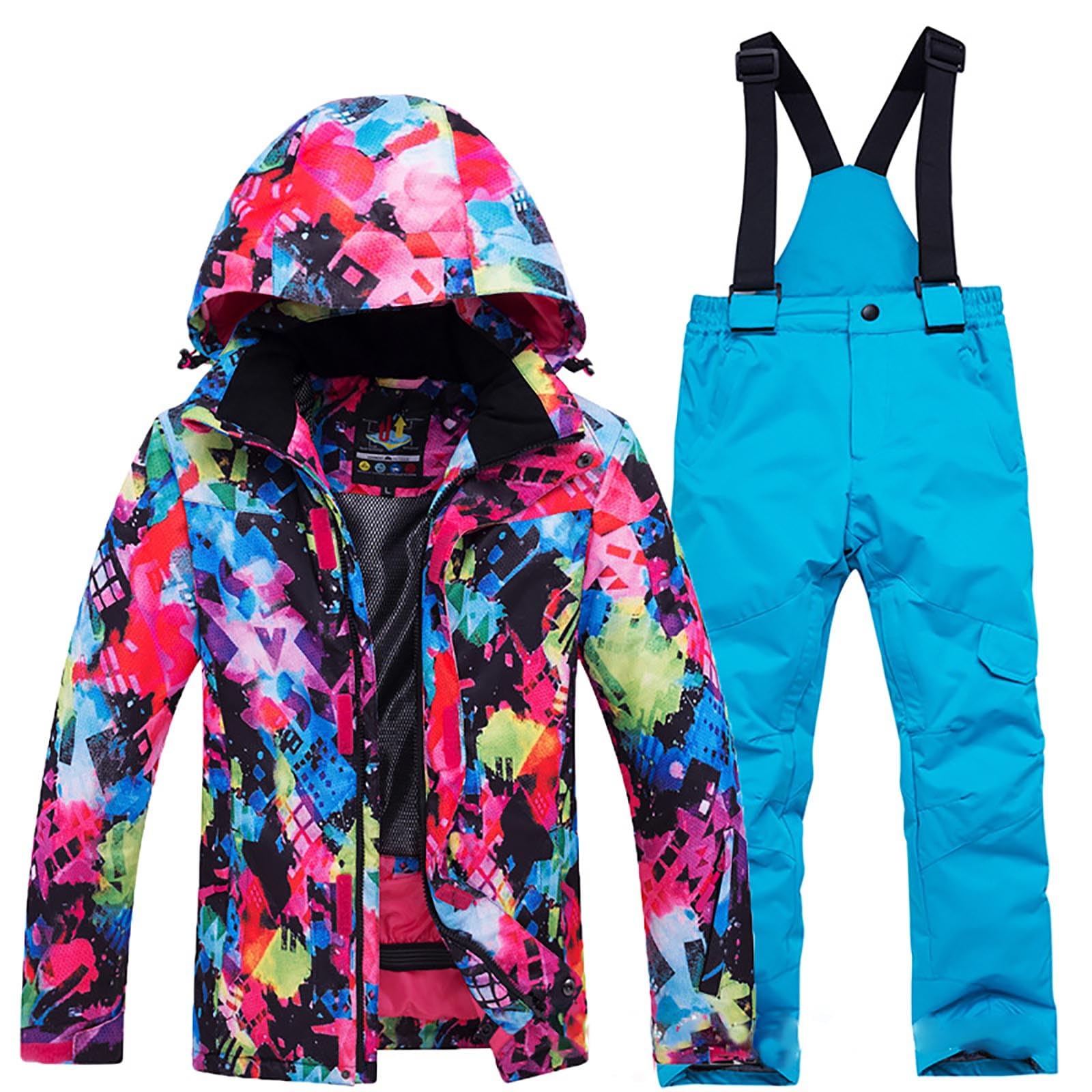 KHIRVWL Completo Sci Bambino Outdoor Imbottito Unisex Tuta da Sci Termica Inverno Calda Neve Antivento Tuta Invernale con Muta Sfoderabile Outdoor Softshell Snowboard