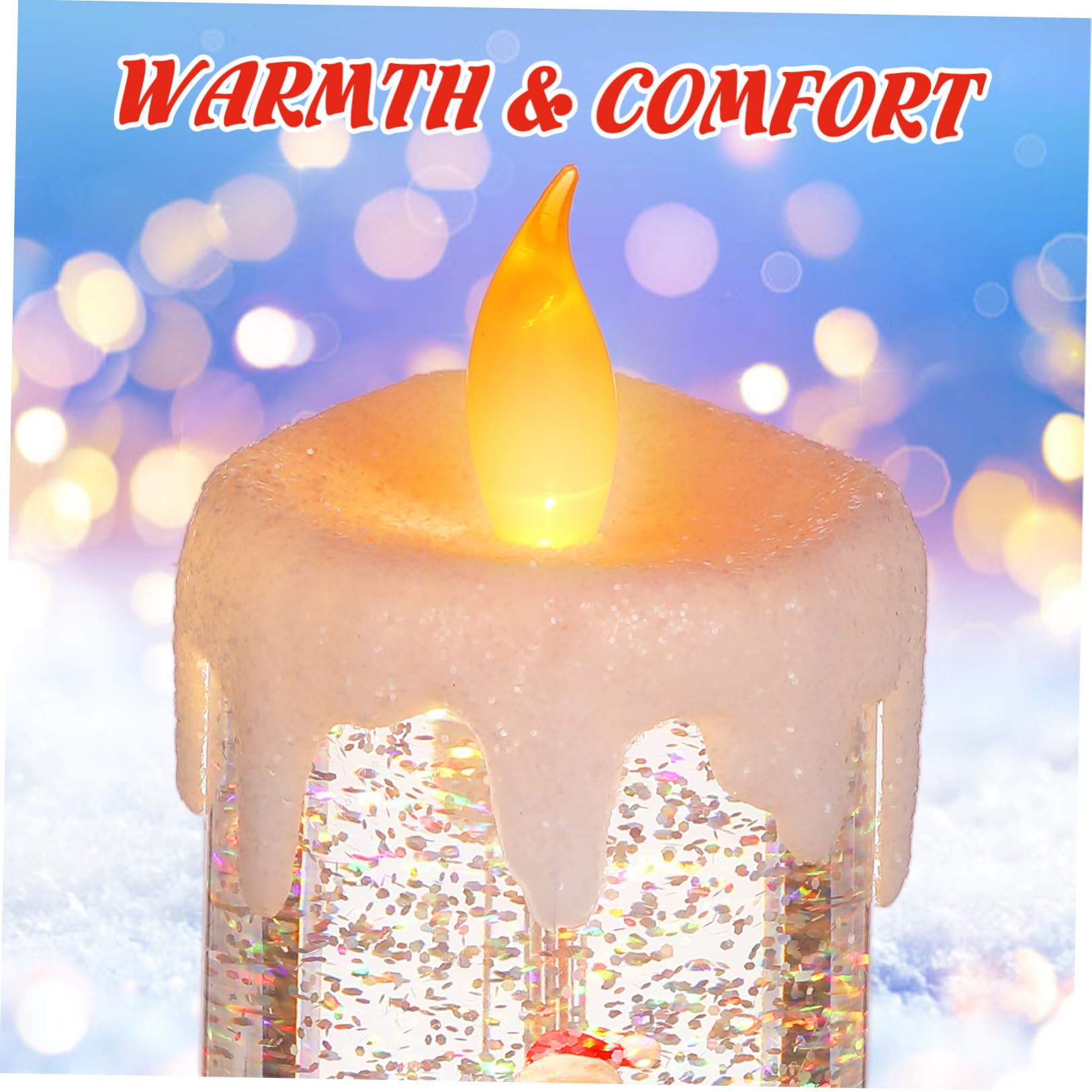 DOITOOL Musica Scatola Decorativa Natalizia Luce LED a Forma di Candela, Realizzata in Pvc e Abs, Lampada da Notte per Feste di Natale Effetto Neve e Alimentazione USB