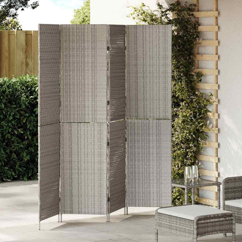 Paravent en polyrotin INLIFE gris 195 x 180 cm aux finitions tresses soignees