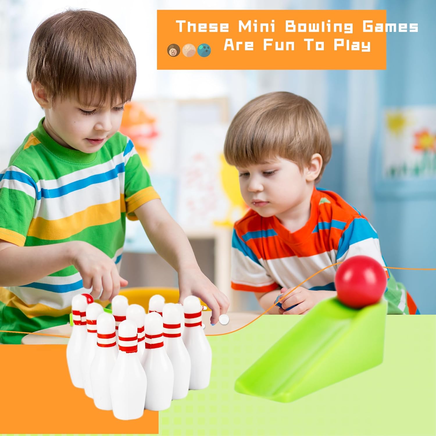 30 Sets Mini Bowling Game Miniature Bowl Pins Ramp Ball Tabletop Bowling Sets Bowling Party Favors Include 300 Mini Bowl Pins 30 Bowling Ball 30 Ramp Bow for Boys Girls Bowler Birthday Supplies