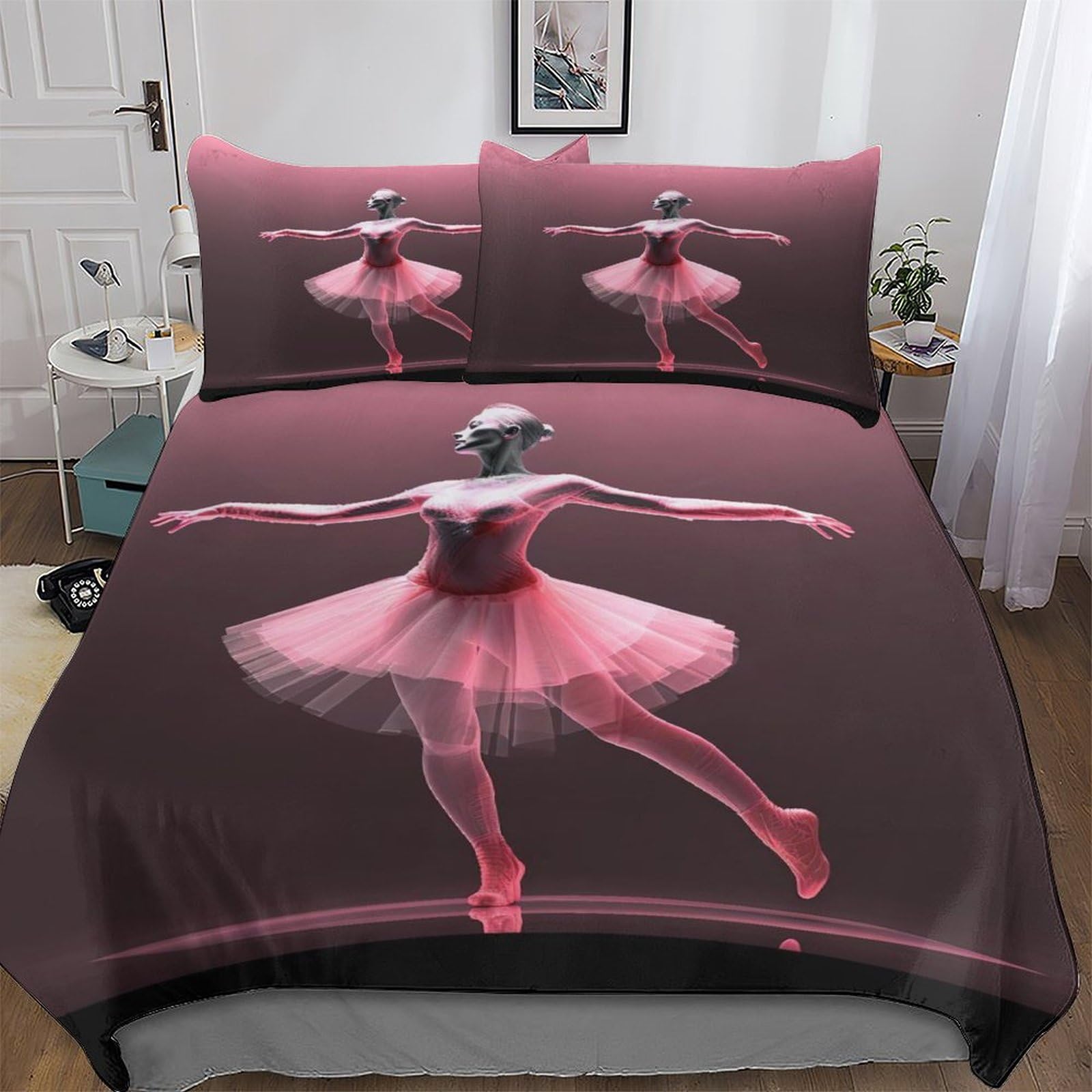 GGJJTT Ballet Bedding Quilt Cover 2 Pieces Sets Soft Duvet Cover Comfortable Duvet Cover with Pillowcases For Boys Girls Single135x200cm