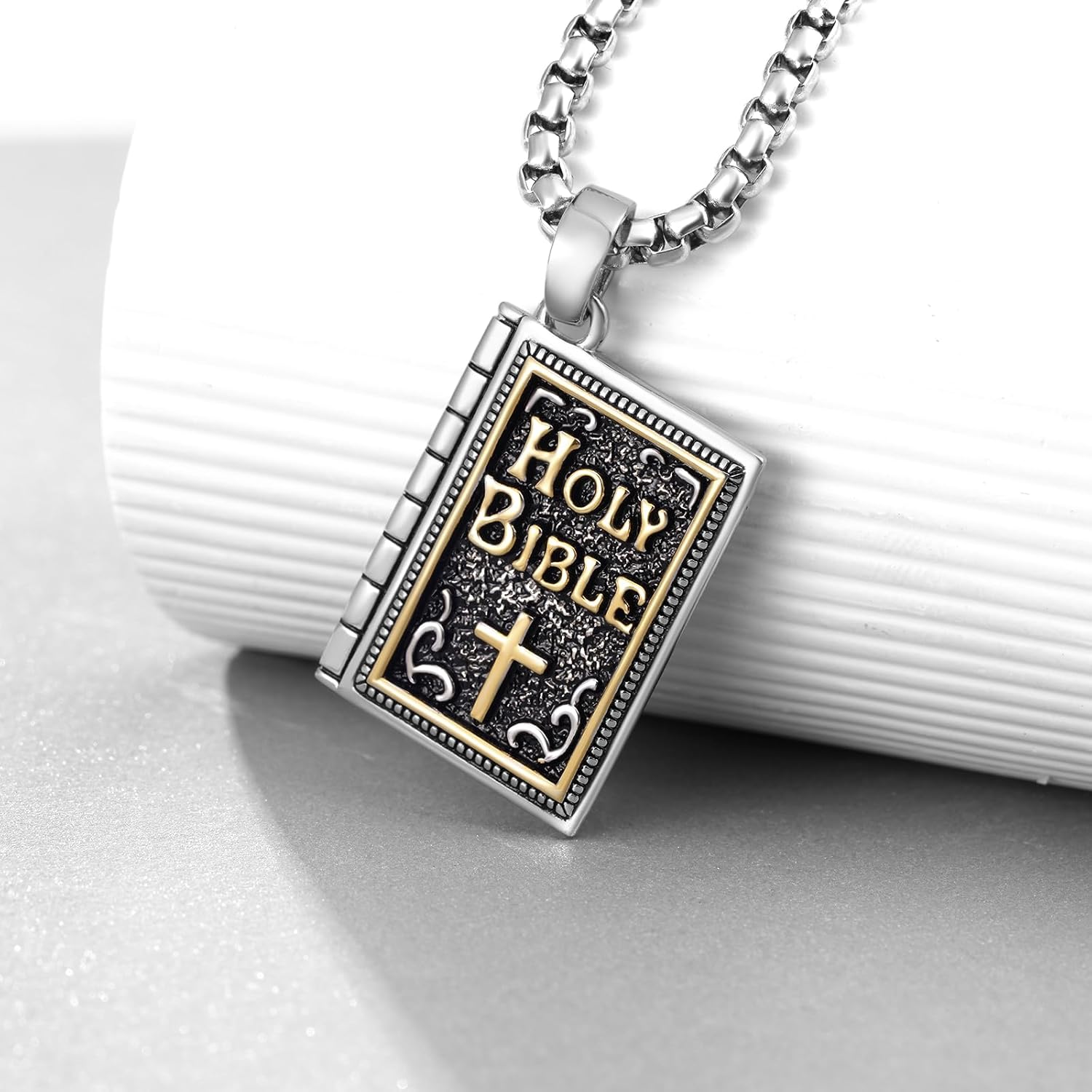 Bible Necklace 925 Sterling Silver Bible Necklace for Men Christian Jewelry Gifts for Men Women - Image 2
