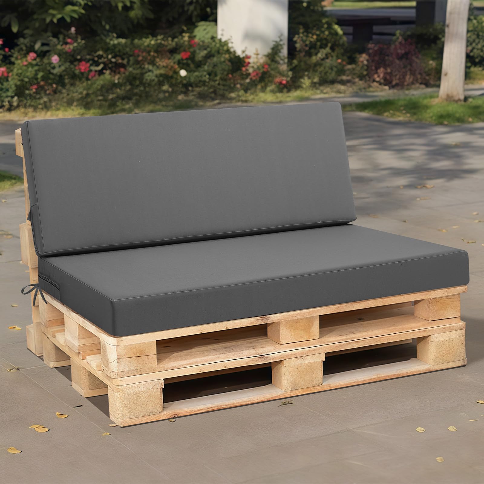 Palettenkissen Outdoor 2er Set für Terrassenmöbel, Auflagen, Kissen & Polster, Wasserdicht und Farbecht, Ersatz für Palettensofa, Sitzkissen für Europaletten, Hof, Garten, Terrasse, Grau