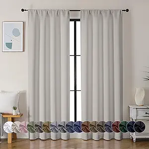 Simplebrand Ava Natural Blackout Curtains for Bedroom 84 Inch Length 2 Panels Set, Solid Thermal Insulated Privacy Living Room Window Treatment Curtains Blackout Drapes, W40 x L84 Inch, Natural