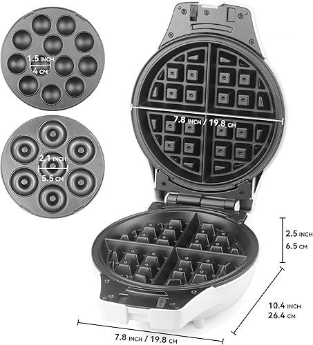 Miniatura 7 de Gofrera Belga Gruesa con 3 Placas Extraíbles, Gofrera Belga Antiadherente de 7" con Placas Extraíbles, Máquina Mini Donera 3 en 1, Juego de Máquina