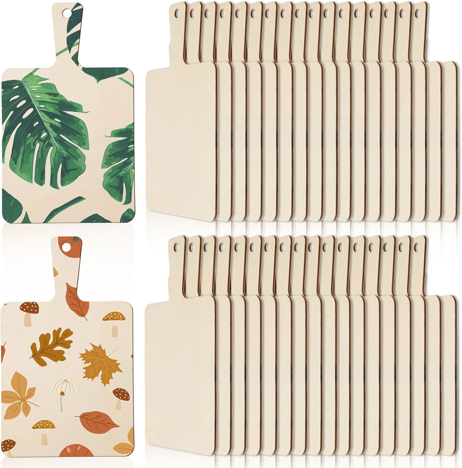 AWIZOM 36 Pcs Unfinished Wood Cutting Board with Handle Mini Wooden Paddle Cheese Charcuterie Board Blank Chopping Board Serving Tray Unfinished Wood Craft for DIY Home Kitchen Cooking Decor,9.8x5.71