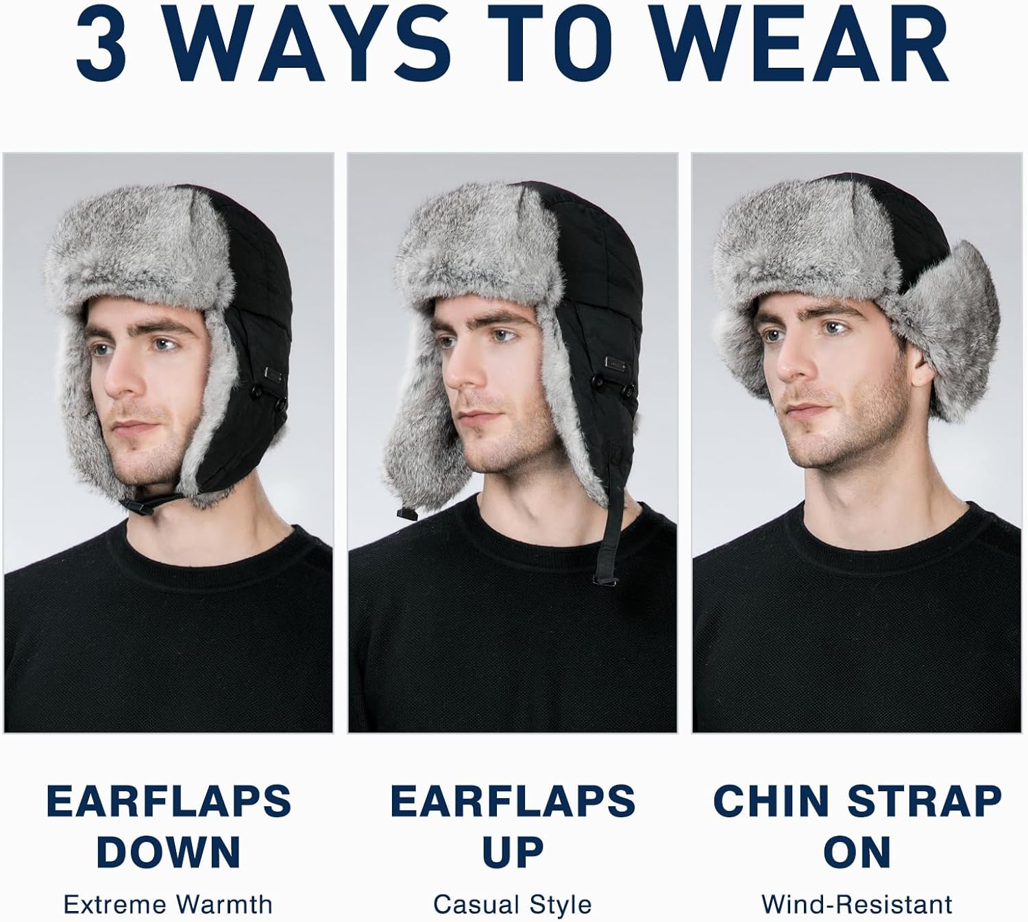 Comhats Large XL Trapper Trooper Hunting Warm Ear Flap Russian Ushanka Winter Ski Cold Weather Bomber Hats for Men - Image 3