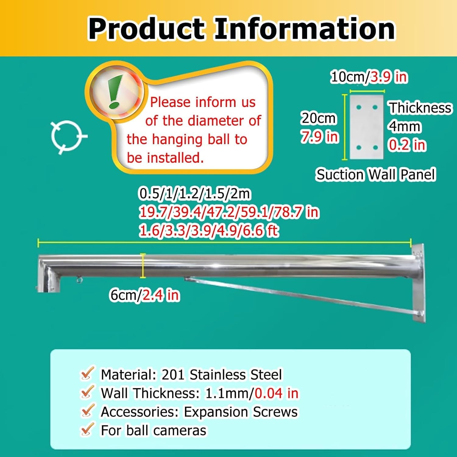 Soporte de Pared metálico para cámaras de Seguridad IP/PTZ/Domo/Caja - Soporte extralargo para Poste de vigilancia (Blanco-A, 50 cm)