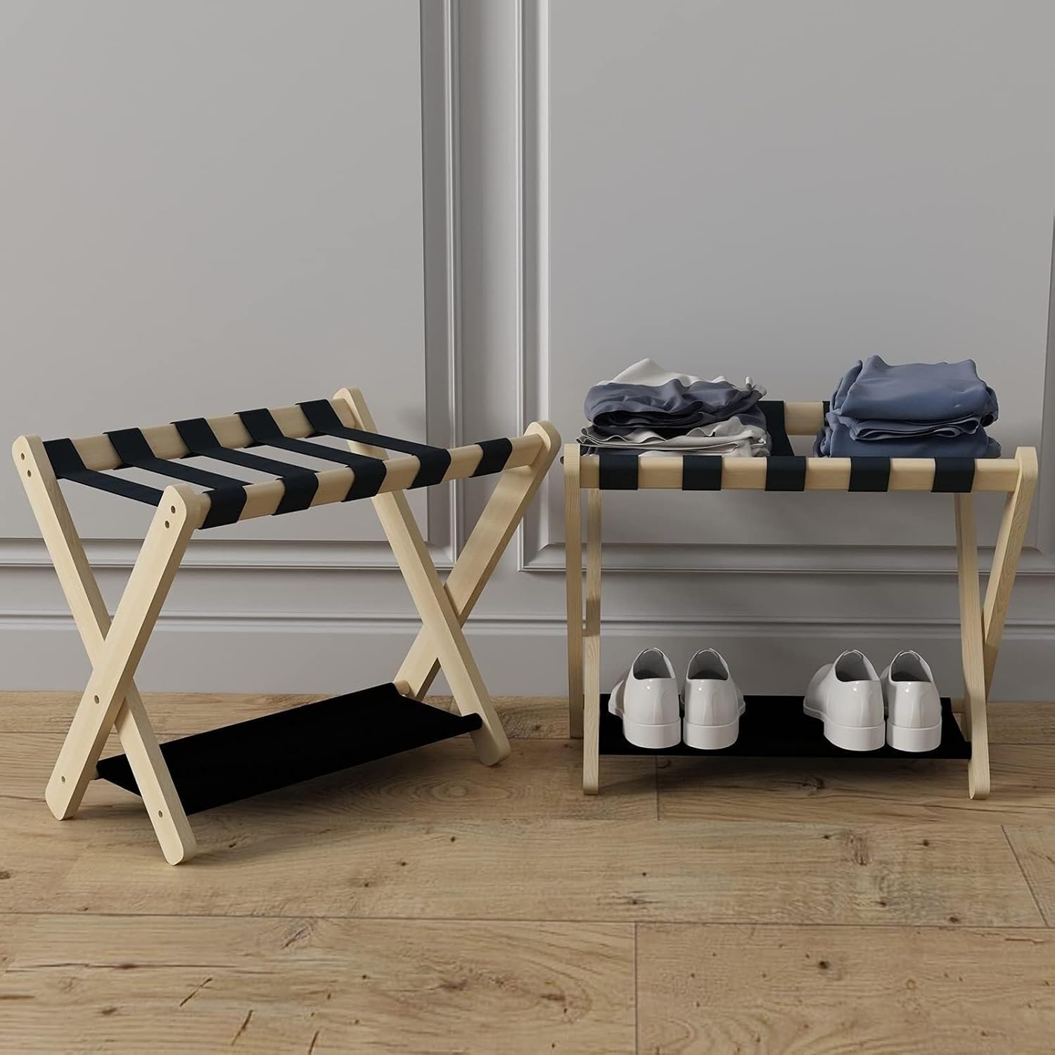 2 Pack Suitcase Rack - Foldable Luggage Stand with 2-Tier Design, Strong Hotel Suitcase Holder for Bedrooms, Guest Rooms & Hotels