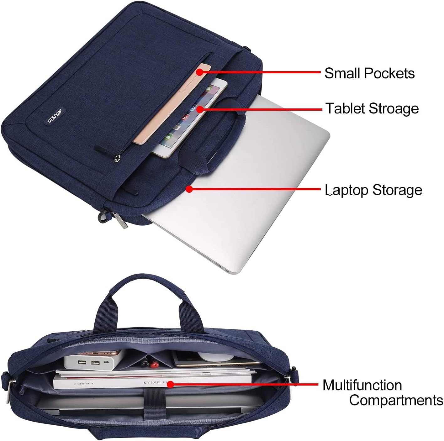 MOSISO Laptop Shoulder Messenger Bag Compatible with MacBook Pro 16 inch 2023-2019 M2 A2780 M1 A2485 Pro/Max A2141/Pro 15 A1398,15-15.6 inch Notebook with Adjustable Depth at Bottom, Navy Blue