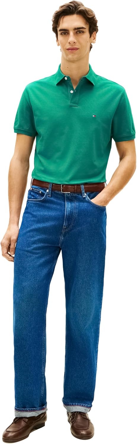 Tommy Hilfiger Men's Short Sleeve Polo Shirts in Classic Fit with Stretch and Organic Pique Cotton
