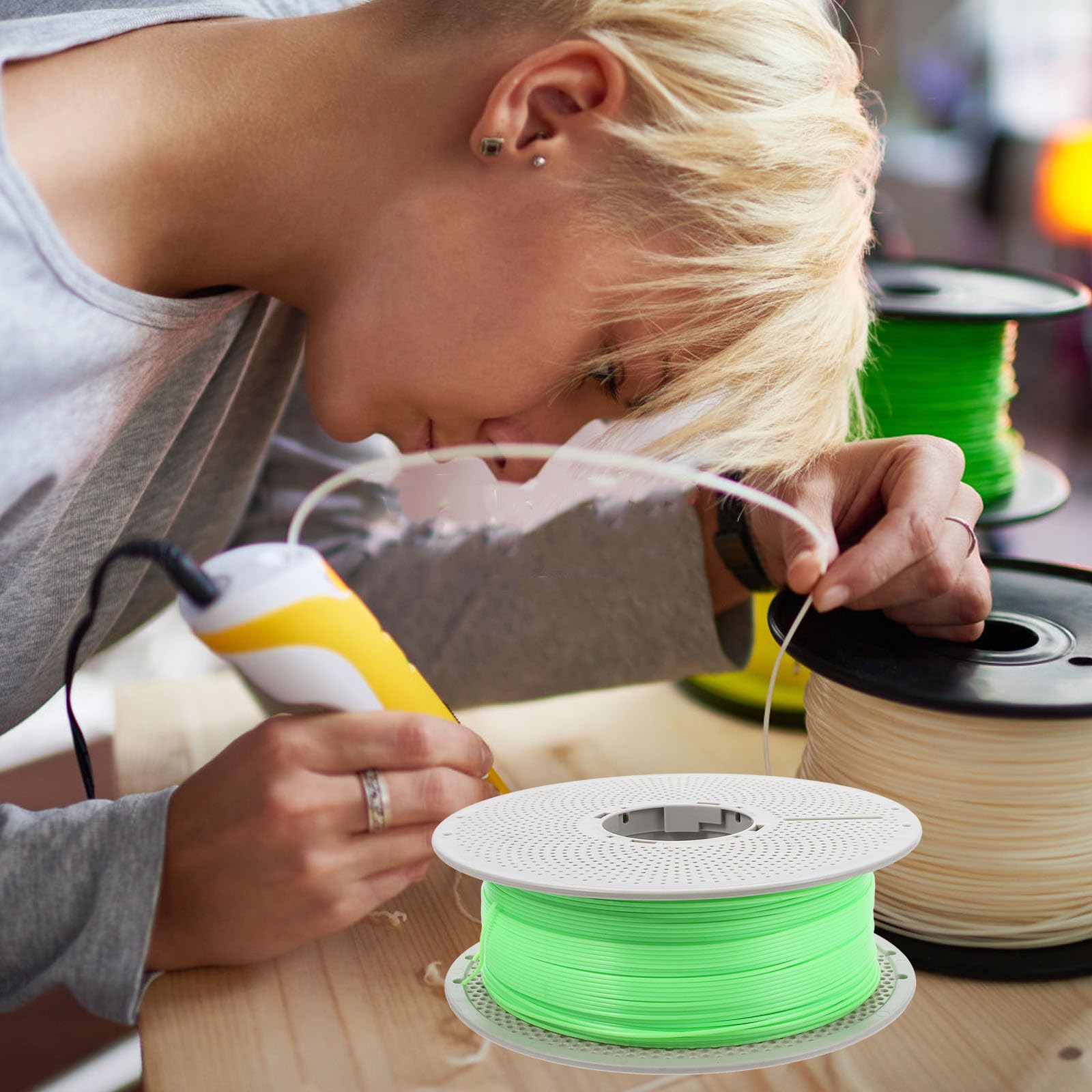 Filamento Adecuado para Proyectos Creativos de Impresión 3d Alta Precisión que Brilla Oscuridad Verde para Material Petg y Abs Impresora 3d