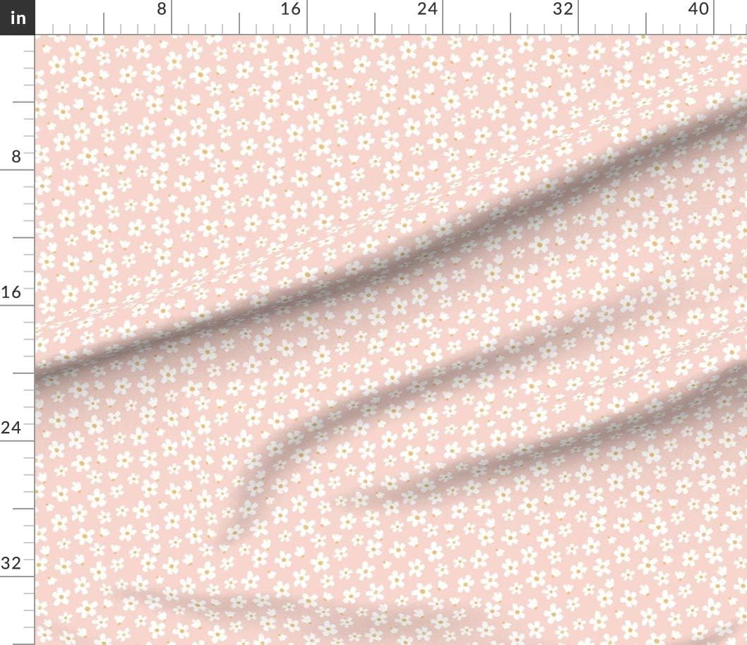 Spoonflower Fabric - Small Daisy Garden Pink White Mustard Yellow Flowers Floral Girls Printed on Petal Signature Cotton Fabric by The Yard - Sewing Quilting Apparel Crafts Decor