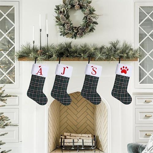 Miniatura 27 de Calcetines de Navidad bordados con monograma inicial de 20 pulgadas, decoración de Navidad, calcetines personalizados, decoración de temporada Negro