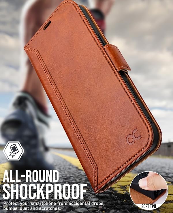 OCASE Case Wallet for iPhone 17 Pro 6.3 Inch Phone Cover PU Leather Flip Case with Card Holders RFID Blocking Kickstand Shockproof TPU Inner Shell-Retro Brown by OCASE - Image 6