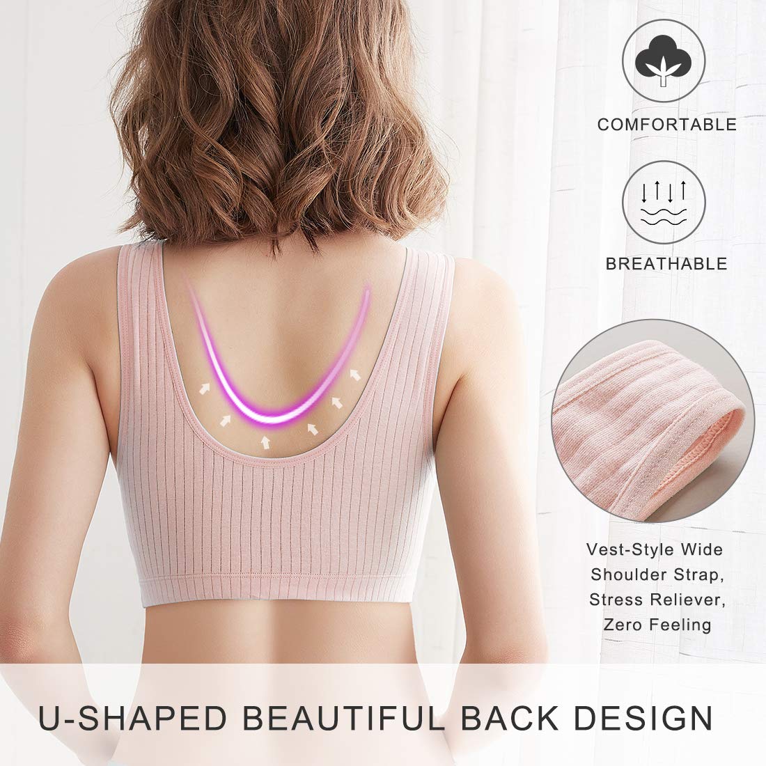 ATOX Nursing Bras for Breastfeeding Cotton Wireless Maternity Bra Seamless Support Front Snap Padded Bralettes Pink - Image 3 thumbnail