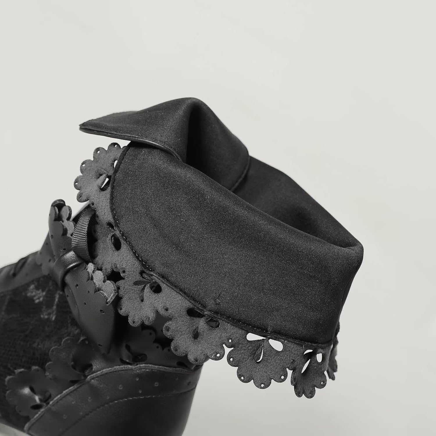 Joojaky Women Sweet Bow Boots Mid Heels Lace Up Victorian boots Mid Calf Kawaii Boot