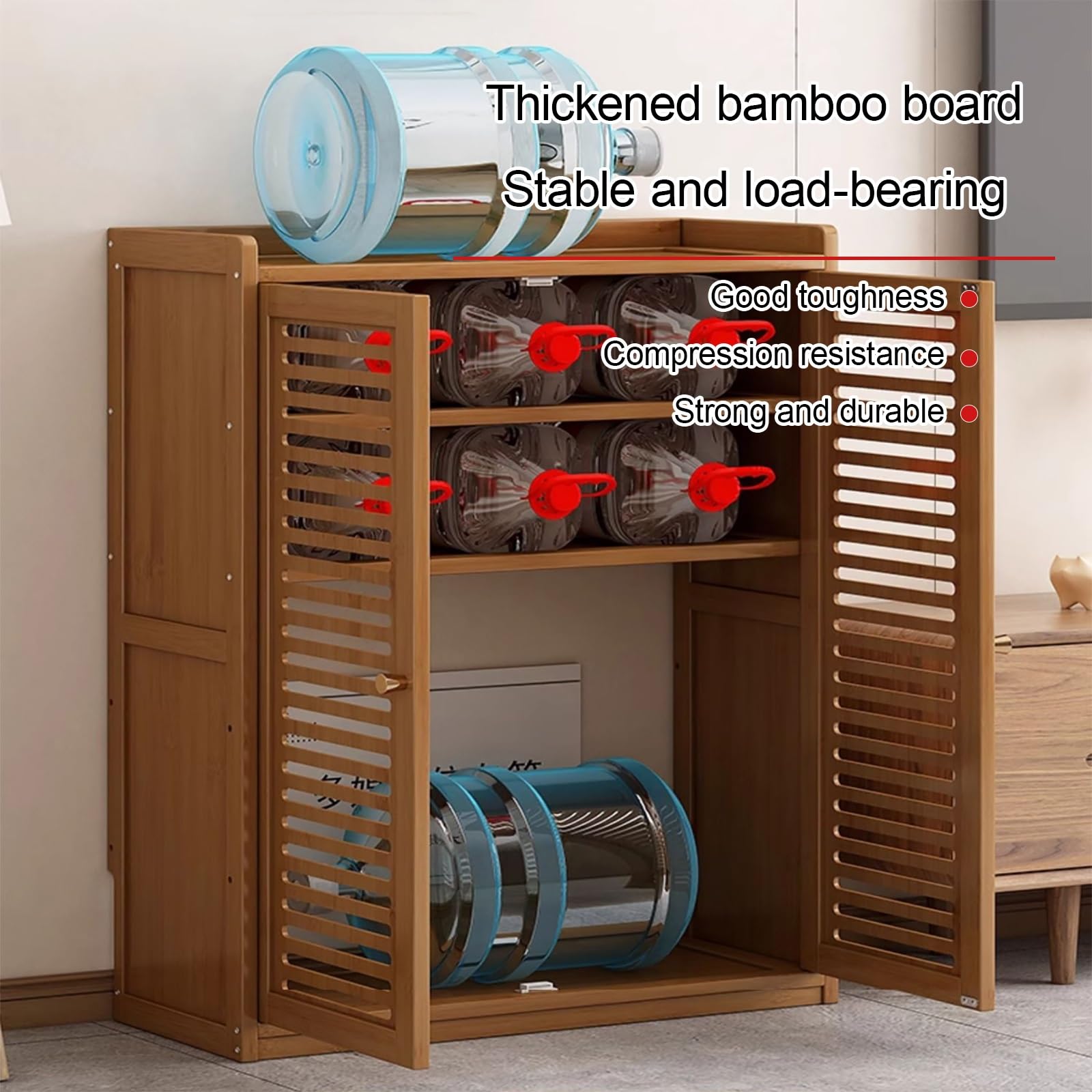 Générique Meuble de Rangement pour routeur Wi-FI en Bambou, étagères réglables, Compartiment dissimulé, Meuble multimédia autoportant pour Salon et Chambre, 82 cm, Finition Marron