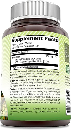 Miniatura 3 de Amazing India Suplemento de bromelina  500 mg por porción  120 tabletas  Sin OMG  Sin OMG  Fabricado en Estados Unidos