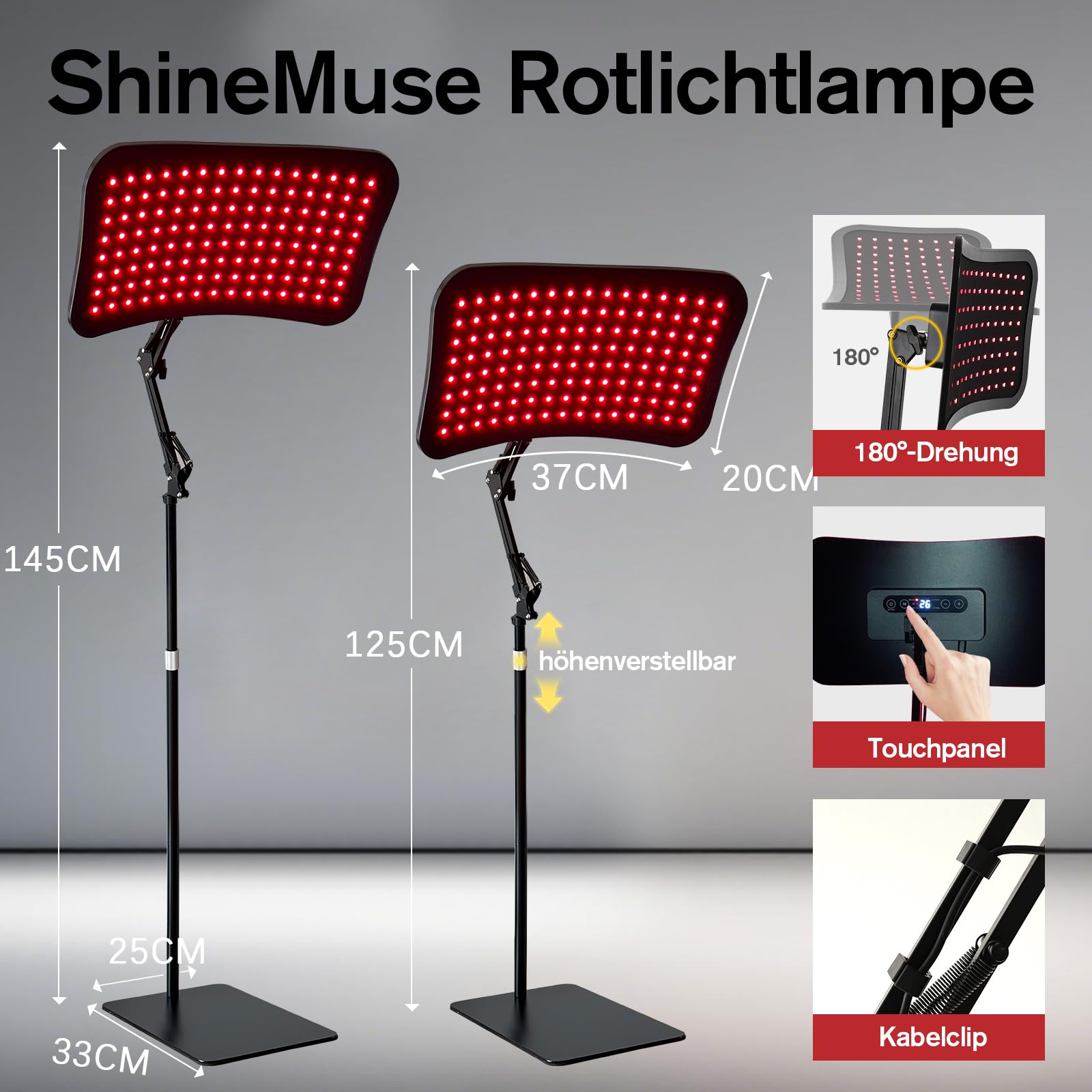 Rotlichtlampe mit Ständer für Ganzkörper & Gesicht,(660nm，850nm）Infrarotlampe mit 120 LEDs,5 Helligkeiten Rotlicht Panel für Büro mit Schutzbrille und Fernbedienung,Timer