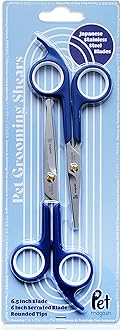 Pet Magasin Japanese Stainless Steel Grooming Scissors (2) for Facial Hair and Larger for Body Trimming with Round Tip (Blue)