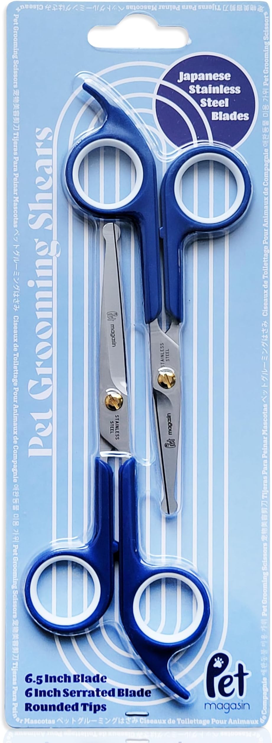 Japanese Stainless Steel Grooming Scissors (2) for Facial Hair and Larger for Body Trimming with Round Tip (Blue)