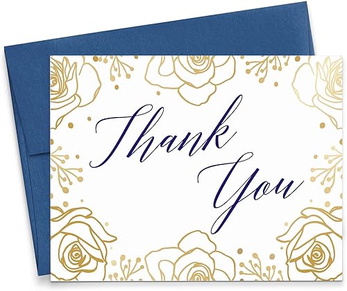 Miniatura 1 de Printed Gold Foil Floral Thank You Cards with Envelopes (FOLDED, Blank Inside), Elegant Wedding Thank You Cards with Envelopes, Bridal Shower Thank
