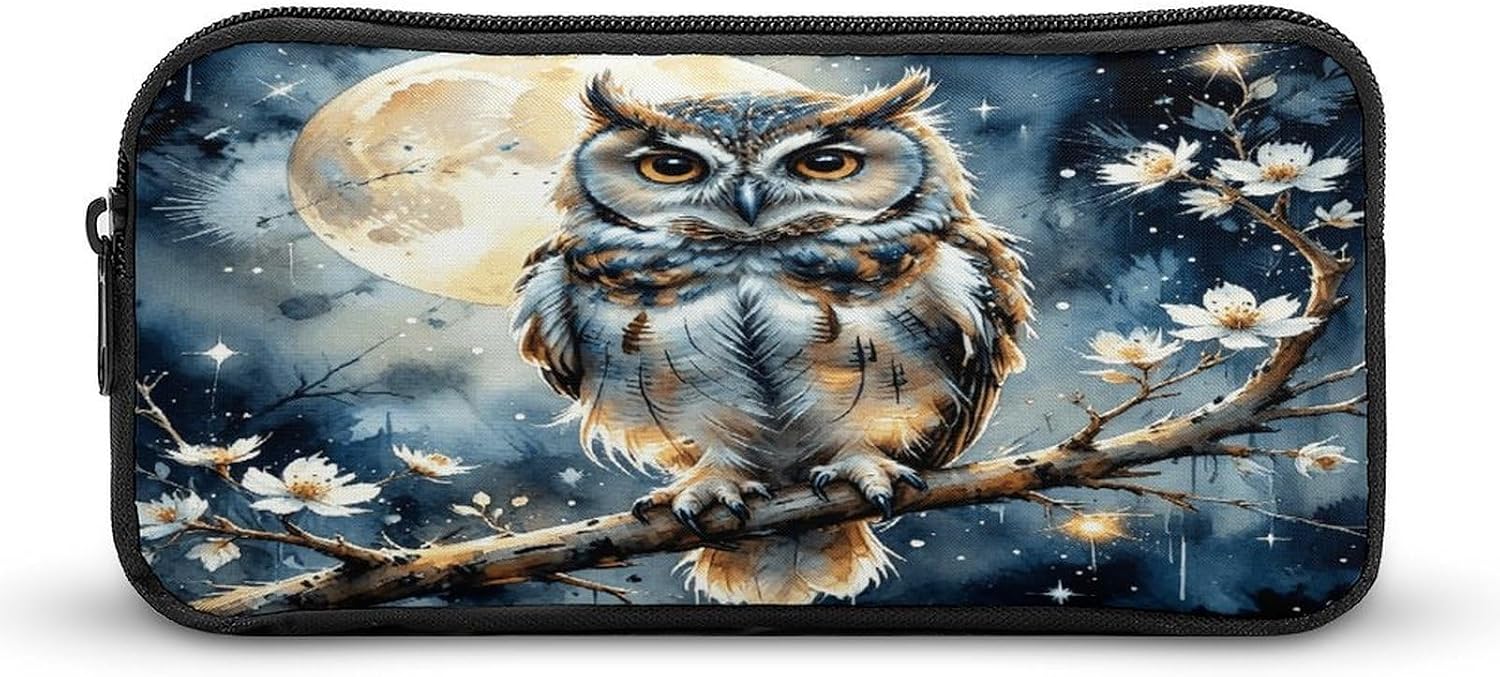 Moonlit Owl Large Pencil Case Pouch Big Capacity for Office