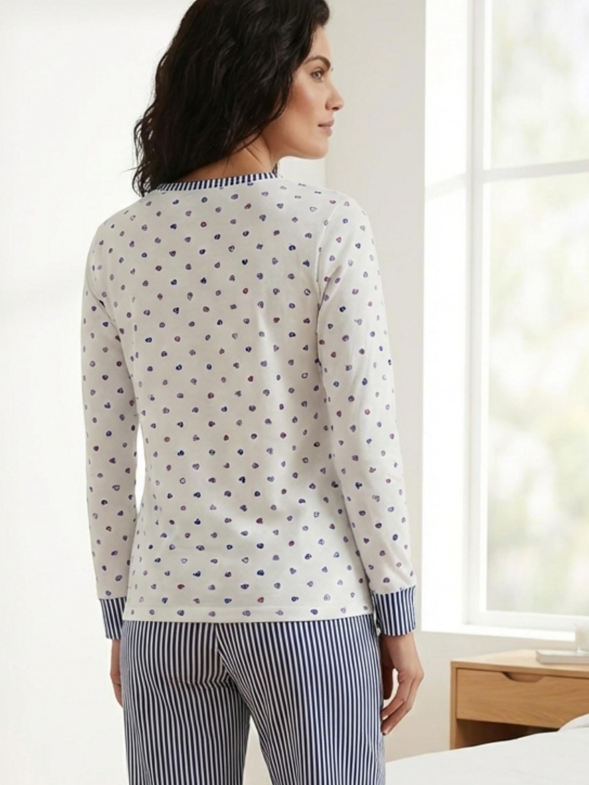 o-day Vanuè Pigiama Donna Cotone Leggero 100% - Ideale per Primavera e Mezze Stagioni - Completo di Maglia con Bottoni e Pantalone Comodo - 4