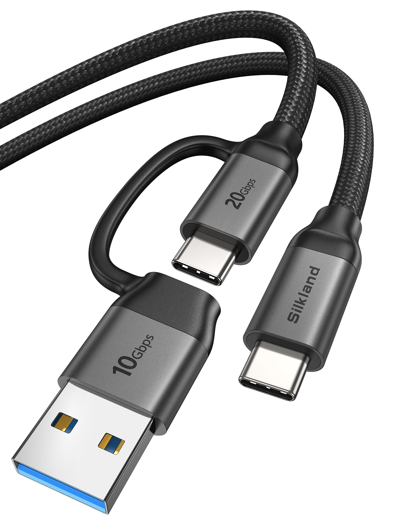 Silkland USB-C Datenkabel, 20Gbps USB-C 3.2 Gen 2×2 PD3.1 240W, 5K@60Hz, USB-A 3.1 Gen 2 Kabel 10Gbps 3A Laden, 2 in 1 Kabel
