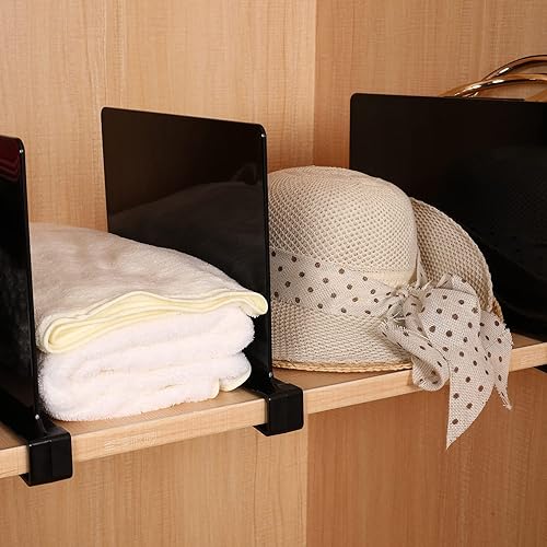 Miniatura 4 de Sooyee Paquete de 8 separadores de estantes acrílicos negros, perfectos para armarios, cocina, dormitorio, organización de estanterías para