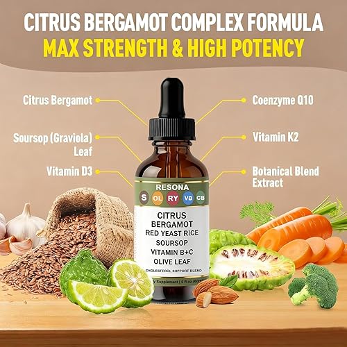Miniatura 4 de RESONA - Gotas de arroz de levadura roja, mezcla de apoyo para el colesterol con cítricos, bergamota, arroz de levadura roja, guanábana, hoja de